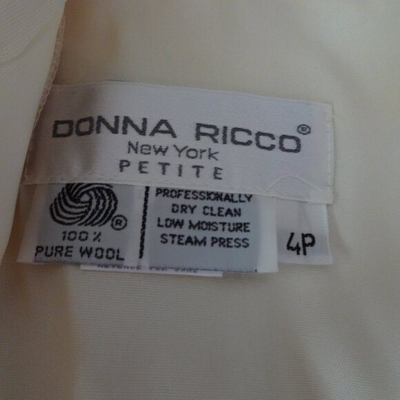 Donna Ricco Wool Dress Women's Petite Size 4P Ivory Lined Back Zip Vintage - Picture 7 of 9